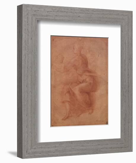 Seated Virgin Holding Child-Michelangelo Buonarroti-Framed Art Print