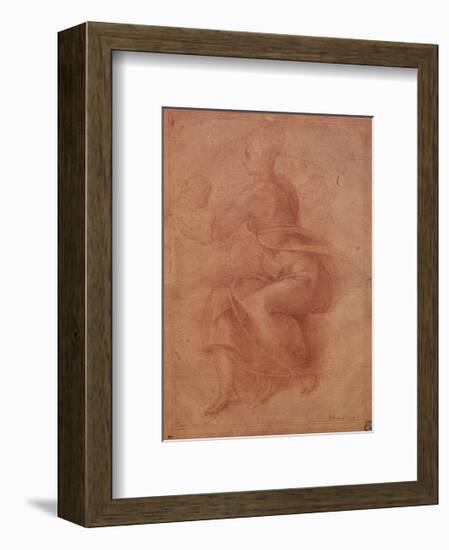 Seated Virgin Holding Child-Michelangelo Buonarroti-Framed Art Print