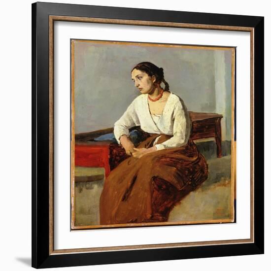 Seated Woman in Brown Skirt (Oil on Canvas)-Jean Baptiste Camille Corot-Framed Giclee Print