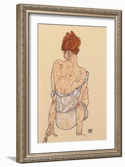 Seated Woman in Underwear, Rear View, 1917-Egon Schiele-Framed Giclee Print