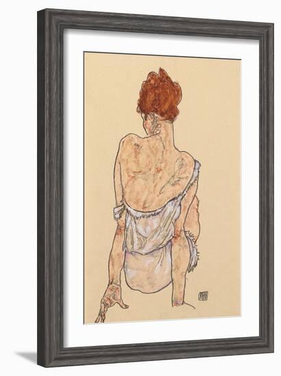 Seated Woman in Underwear, Rear View, 1917-Egon Schiele-Framed Giclee Print