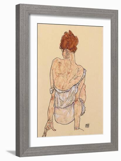 Seated Woman in Underwear, Rear View, 1917-Egon Schiele-Framed Giclee Print