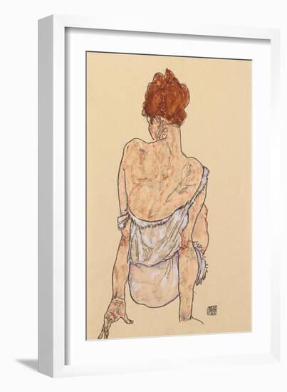 Seated Woman in Underwear, Rear View, 1917-Egon Schiele-Framed Giclee Print