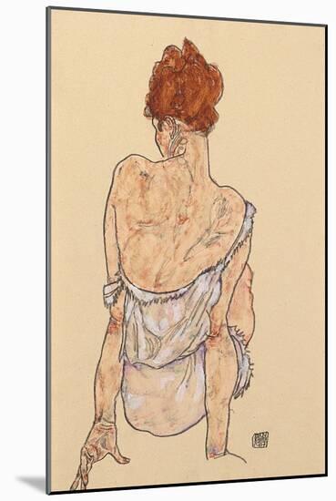 Seated Woman in Underwear, Rear View, 1917-Egon Schiele-Mounted Giclee Print