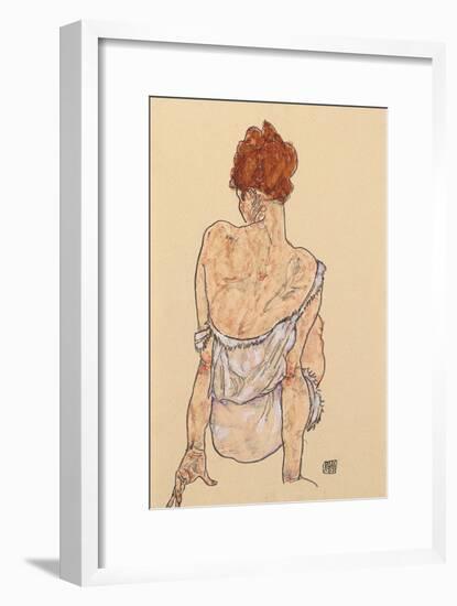 Seated Woman in Underwear, Rear View, 1917-Egon Schiele-Framed Giclee Print