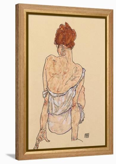 Seated Woman in Underwear, Rear View, 1917-Egon Schiele-Framed Premier Image Canvas