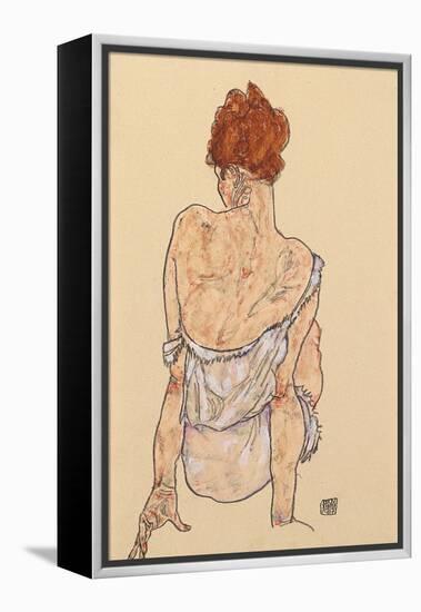 Seated Woman in Underwear, Rear View, 1917-Egon Schiele-Framed Premier Image Canvas