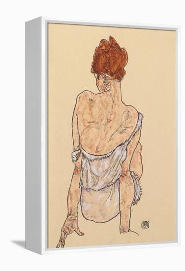 Seated Woman in Underwear, Rear View, 1917-Egon Schiele-Framed Premier Image Canvas