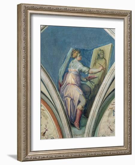 Seated Woman Painting a Portrait of a Man-Giorgio Vasari-Framed Giclee Print