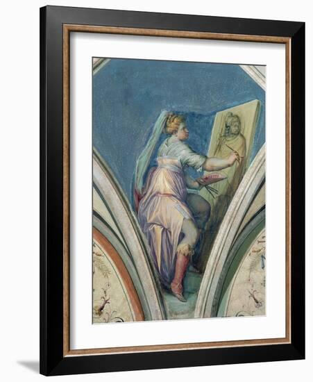 Seated Woman Painting a Portrait of a Man-Giorgio Vasari-Framed Giclee Print