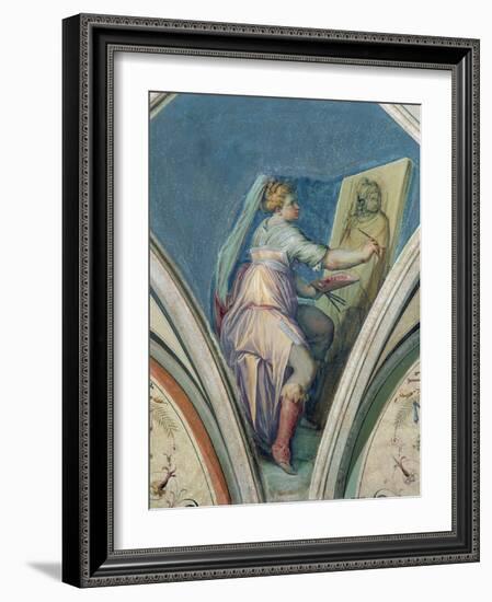 Seated Woman Painting a Portrait of a Man-Giorgio Vasari-Framed Giclee Print