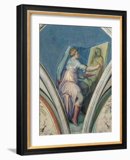 Seated Woman Painting a Portrait of a Man-Giorgio Vasari-Framed Giclee Print