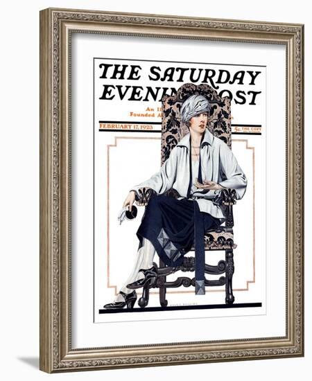 "Seated Woman," Saturday Evening Post Cover, February 17, 1923-C. Coles Phillips-Framed Giclee Print