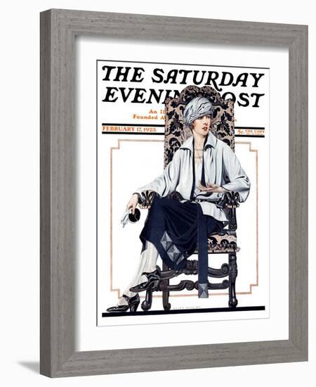 "Seated Woman," Saturday Evening Post Cover, February 17, 1923-C. Coles Phillips-Framed Giclee Print