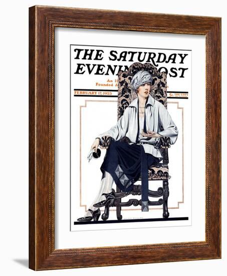 "Seated Woman," Saturday Evening Post Cover, February 17, 1923-C. Coles Phillips-Framed Giclee Print