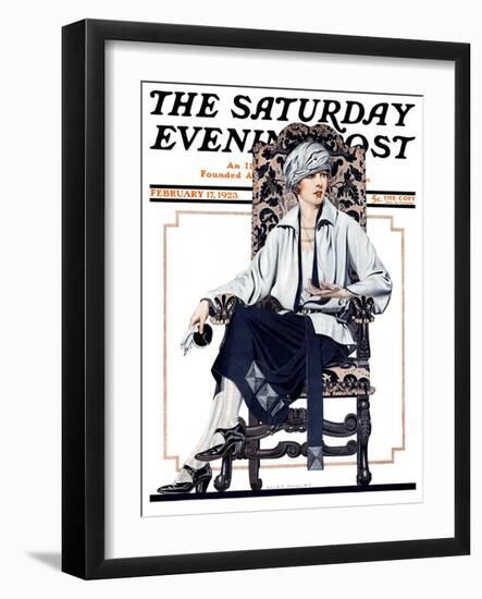 "Seated Woman," Saturday Evening Post Cover, February 17, 1923-C. Coles Phillips-Framed Giclee Print