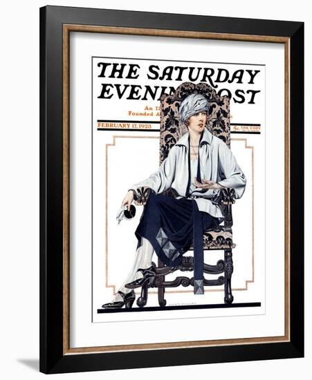 "Seated Woman," Saturday Evening Post Cover, February 17, 1923-C. Coles Phillips-Framed Giclee Print