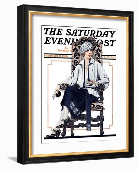 "Seated Woman," Saturday Evening Post Cover, February 17, 1923-C. Coles Phillips-Framed Giclee Print