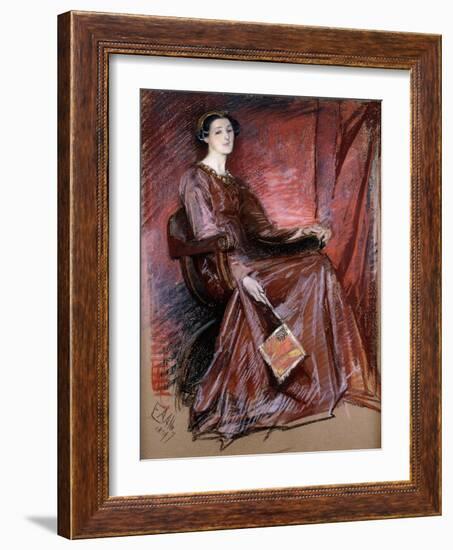 Seated Woman Wearing Elizabethan Headdress, 1897-Edwin Austin Abbey-Framed Giclee Print