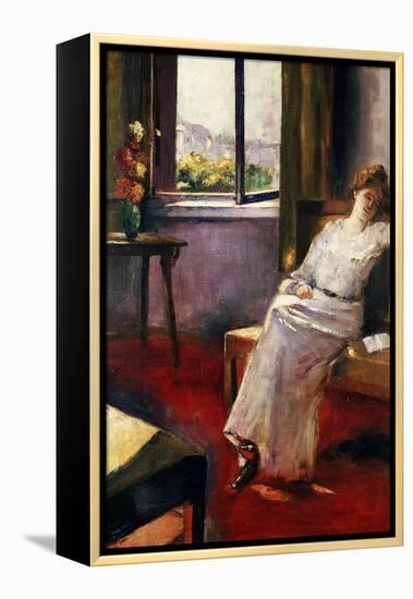 Seated Woman with a Book-Lesser Ury-Framed Premier Image Canvas