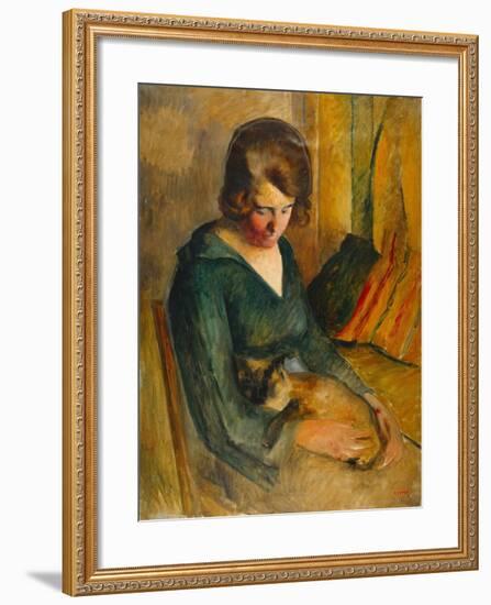 Seated Woman with a Cat on Her Knees (Femme Assise Avec Chat Sur Ses Genoux)-Roderick O'Connor-Framed Giclee Print