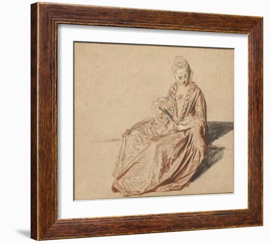 Seated Woman with a Fan-Jean-Antoine Watteau-Framed Art Print