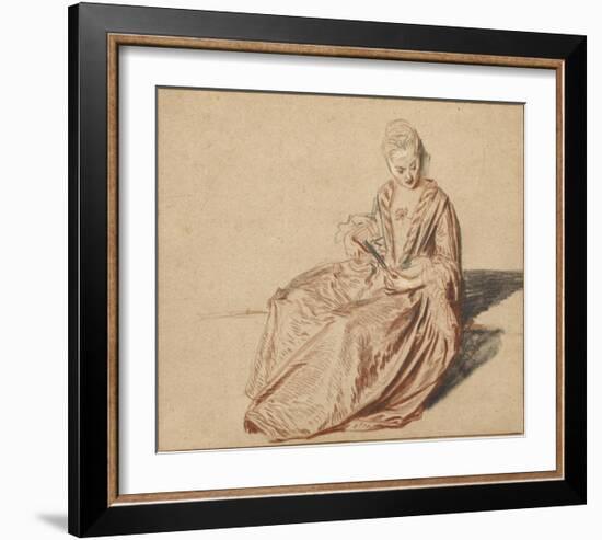 Seated Woman with a Fan-Jean-Antoine Watteau-Framed Art Print