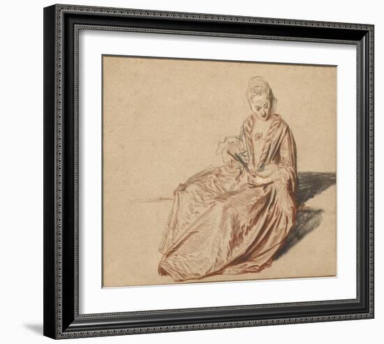 Seated Woman with a Fan-Jean-Antoine Watteau-Framed Art Print