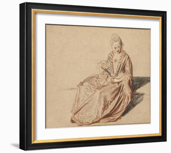 Seated Woman with a Fan-Jean-Antoine Watteau-Framed Art Print