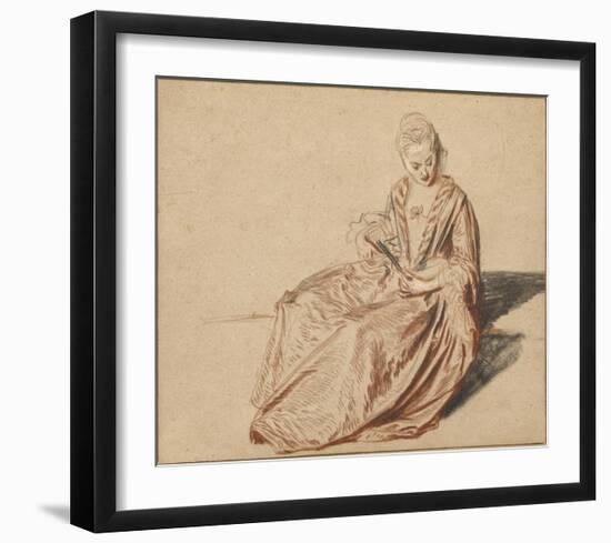 Seated Woman with a Fan-Jean-Antoine Watteau-Framed Art Print