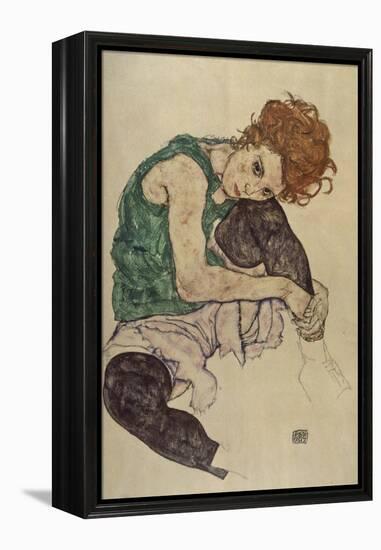 Seated Woman with Bent Knee, 1917-Egon Schiele-Framed Premier Image Canvas