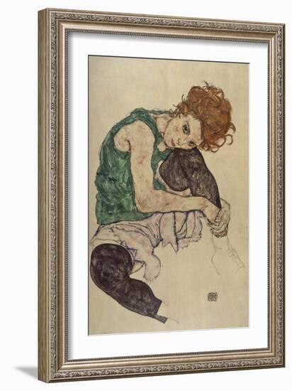 Seated Woman with Bent Knee, 1917-Egon Schiele-Framed Giclee Print