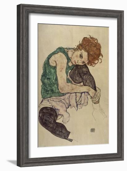 Seated Woman with Bent Knee, 1917-Egon Schiele-Framed Giclee Print