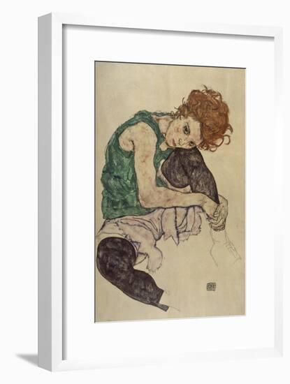 Seated Woman with Bent Knee, 1917-Egon Schiele-Framed Giclee Print