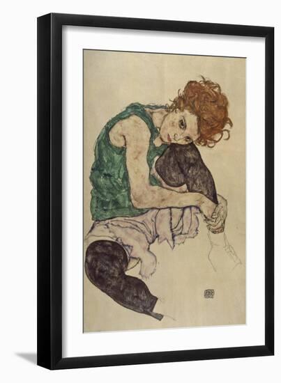 Seated Woman with Bent Knee, 1917-Egon Schiele-Framed Giclee Print