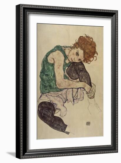 Seated Woman with Bent Knee, 1917-Egon Schiele-Framed Giclee Print