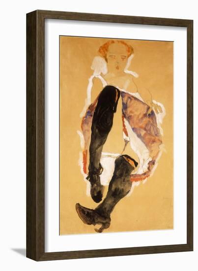 Seated Woman with Black Stockings; Sitzendes Madchen Mit Schwarzen Strumpfen, 1911-Egon Schiele-Framed Giclee Print