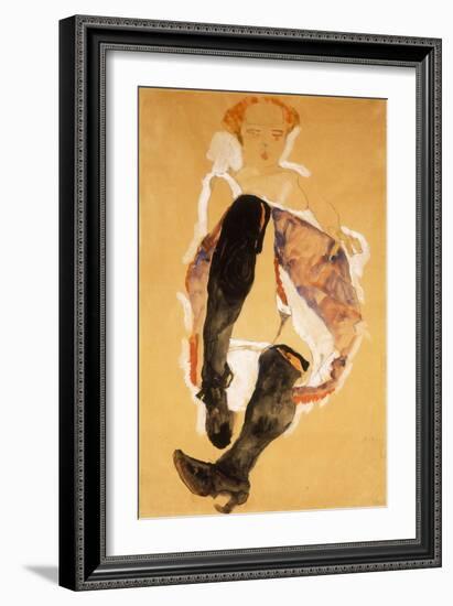 Seated Woman with Black Stockings; Sitzendes Madchen Mit Schwarzen Strumpfen, 1911-Egon Schiele-Framed Giclee Print