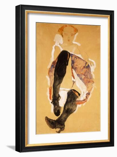 Seated Woman with Black Stockings; Sitzendes Madchen Mit Schwarzen Strumpfen, 1911-Egon Schiele-Framed Giclee Print