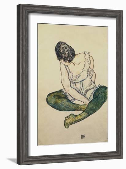 Seated Woman with Green Stockings-Egon Schiele-Framed Giclee Print