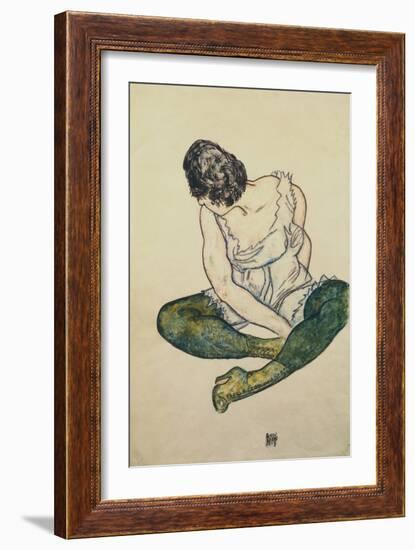 Seated Woman with Green Stockings-Egon Schiele-Framed Giclee Print