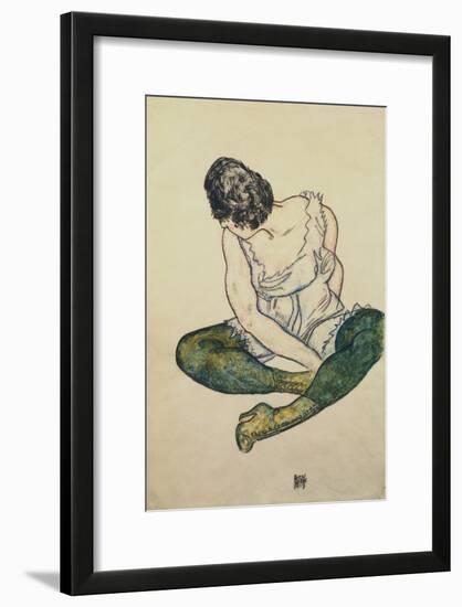 Seated Woman with Green Stockings-Egon Schiele-Framed Giclee Print