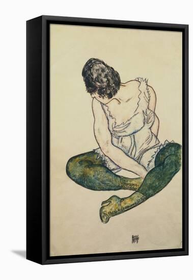 Seated Woman with Green Stockings-Egon Schiele-Framed Premier Image Canvas