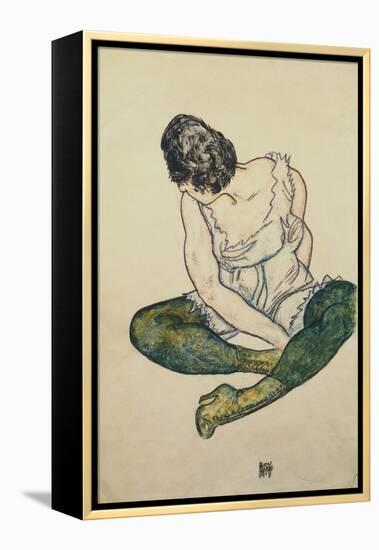 Seated Woman with Green Stockings-Egon Schiele-Framed Premier Image Canvas