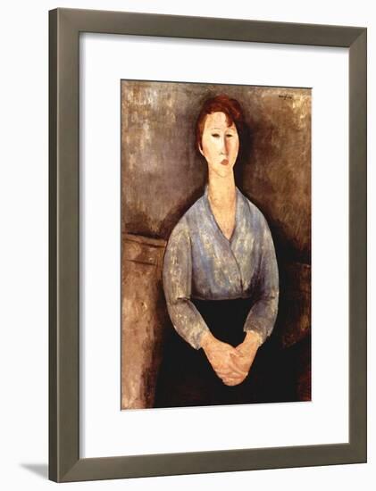 Seated woman with grey blouse-Amedeo Modigliani-Framed Art Print