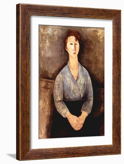 Seated woman with grey blouse-Amedeo Modigliani-Framed Art Print