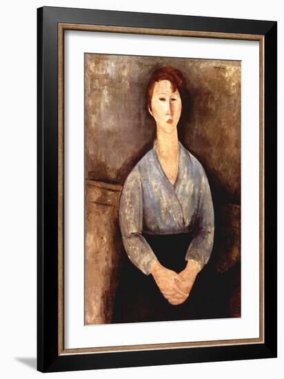 Seated woman with grey blouse-Amedeo Modigliani-Framed Art Print