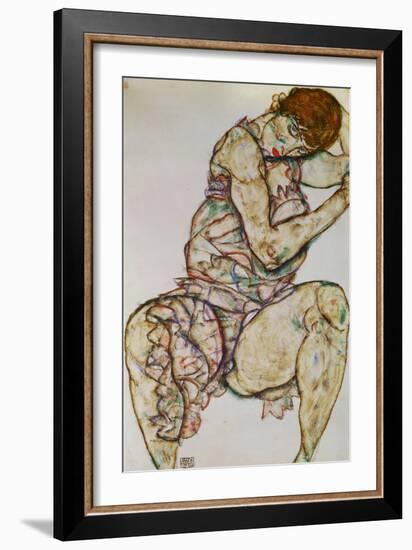 Seated Woman with Left Hand in Hair, 1914-Egon Schiele-Framed Giclee Print