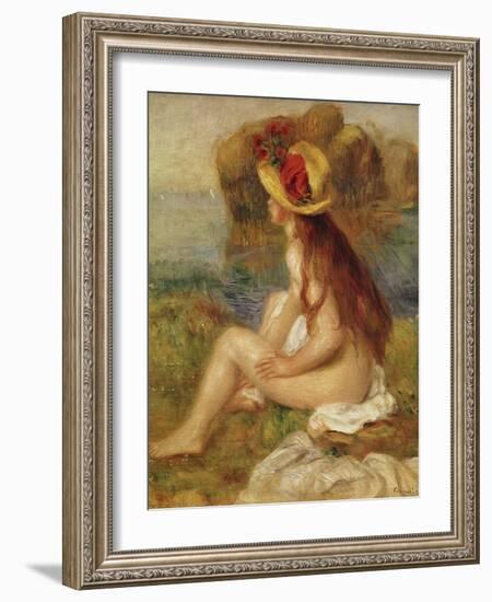 Seated Woman with Straw Hat-Pierre-Auguste Renoir-Framed Giclee Print