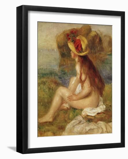 Seated Woman with Straw Hat-Pierre-Auguste Renoir-Framed Giclee Print